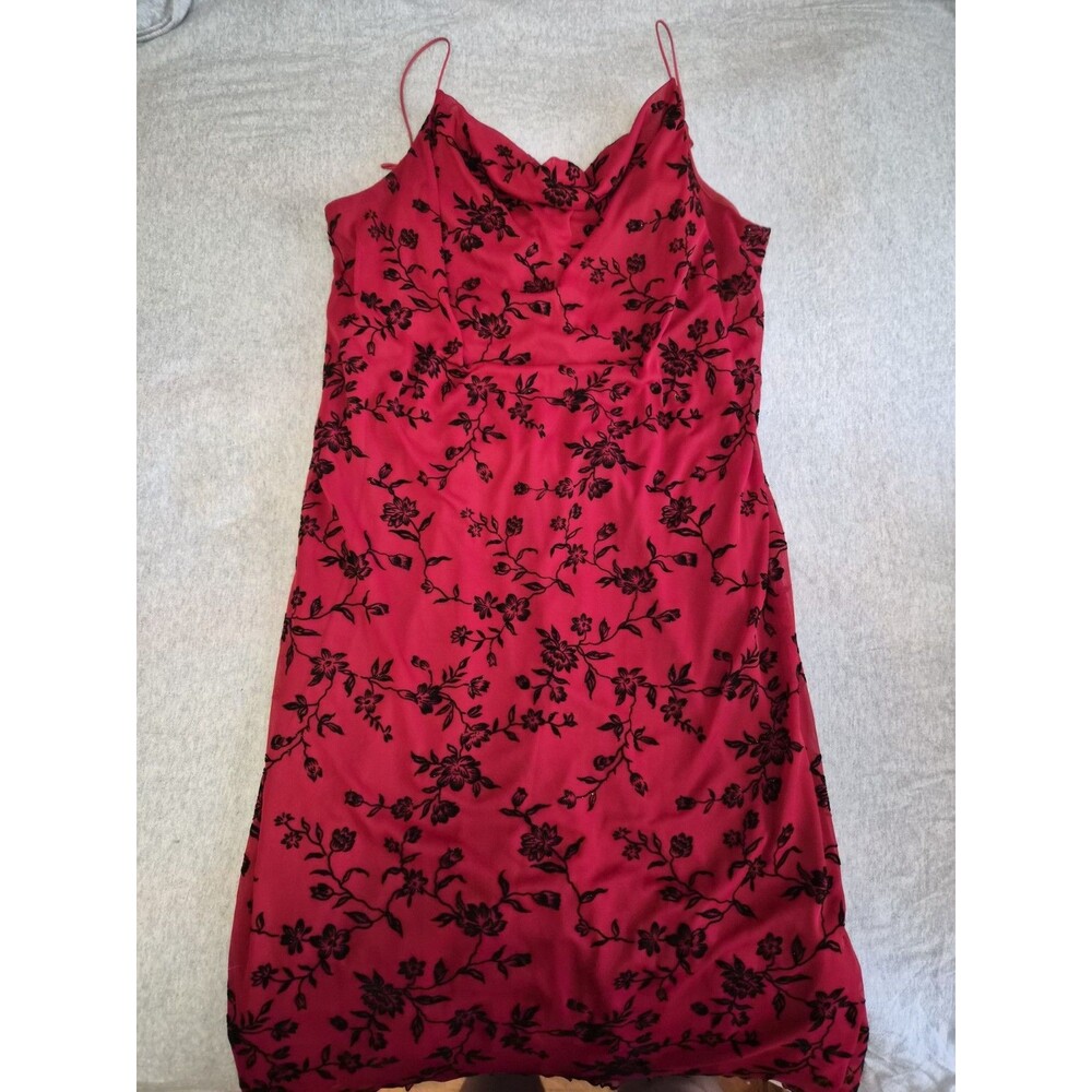 Burnout Velvet Floral Maxi Dress M Red Black Y2K Goth Evening Glam Whimsigoth